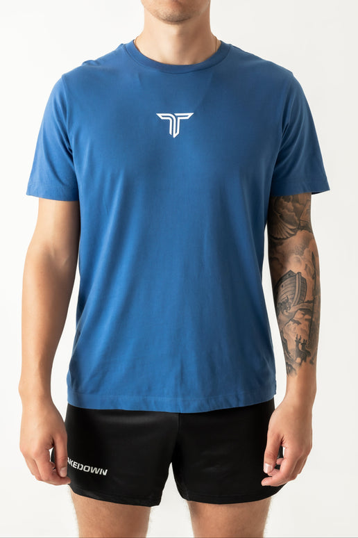 Essential T-Shirt - White Icon - Blue