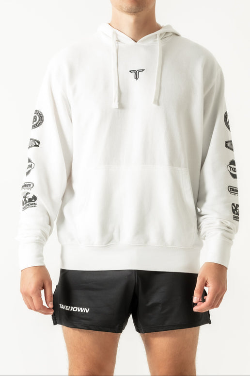 Takedown Sleeve Logo Stack Hoodie - White