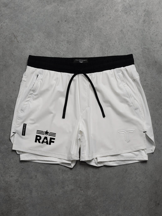 RAF Logo Intensity Lined Training Shorts (5”Inseam) - White