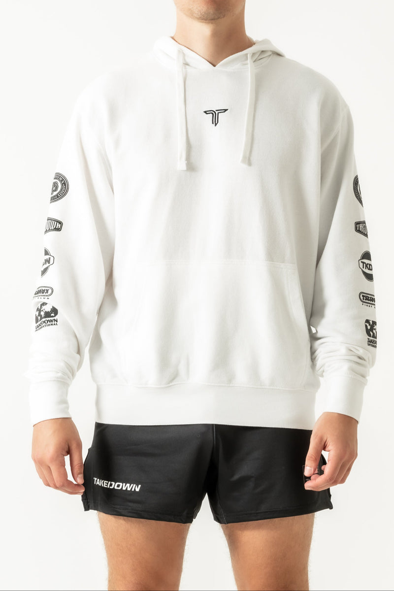 Takedown Sleeve Logo Stack Hoodie - White