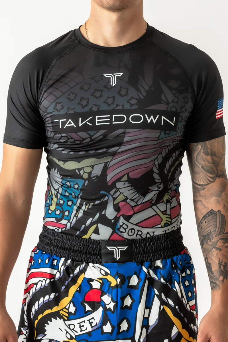 Star Spangled Short-Sleeve Rashguard - Black