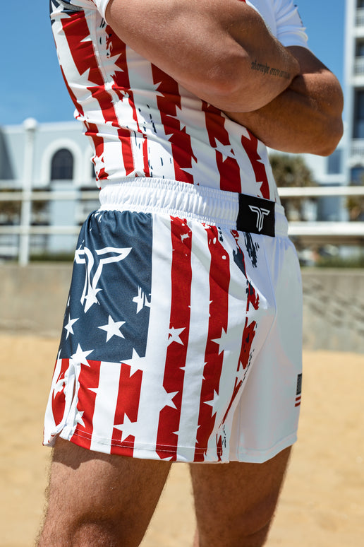 Stars & Stripes Fight Shorts (5”&7“ Inseam) - White