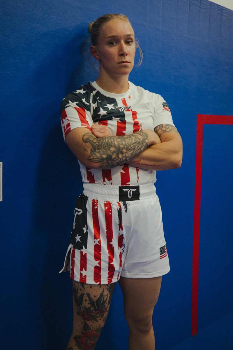 Stars & Stripes - White Fight Kit (5 & 7” Fight Short & Rashguard Bundle)