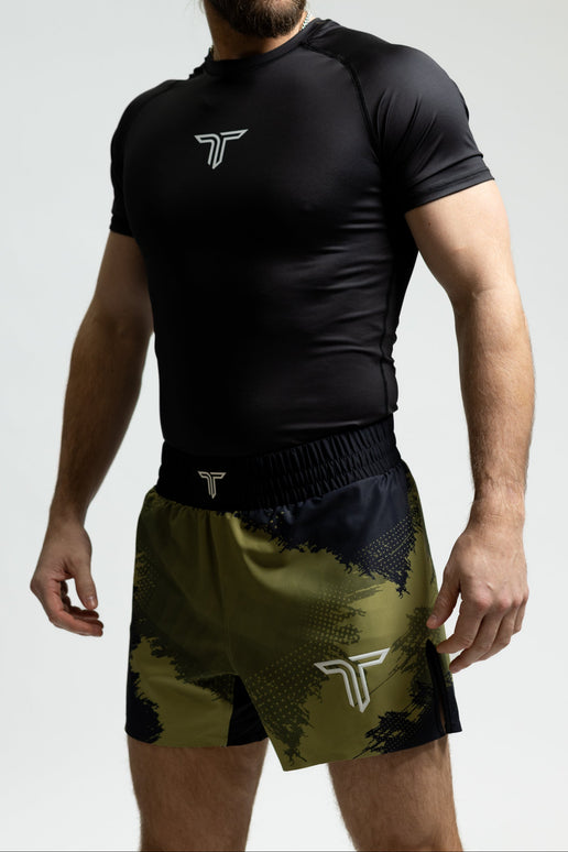 Military Green Kaos Camo Pro Fight Kit (5” & 7” Pro Fight Short & Rashguard Bundle)