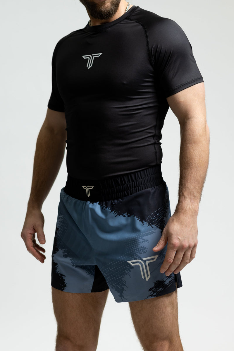 Slate Blue Kaos Camo Pro Fight Kit (5” & 7” Pro Fight Short & Rashguard Bundle)