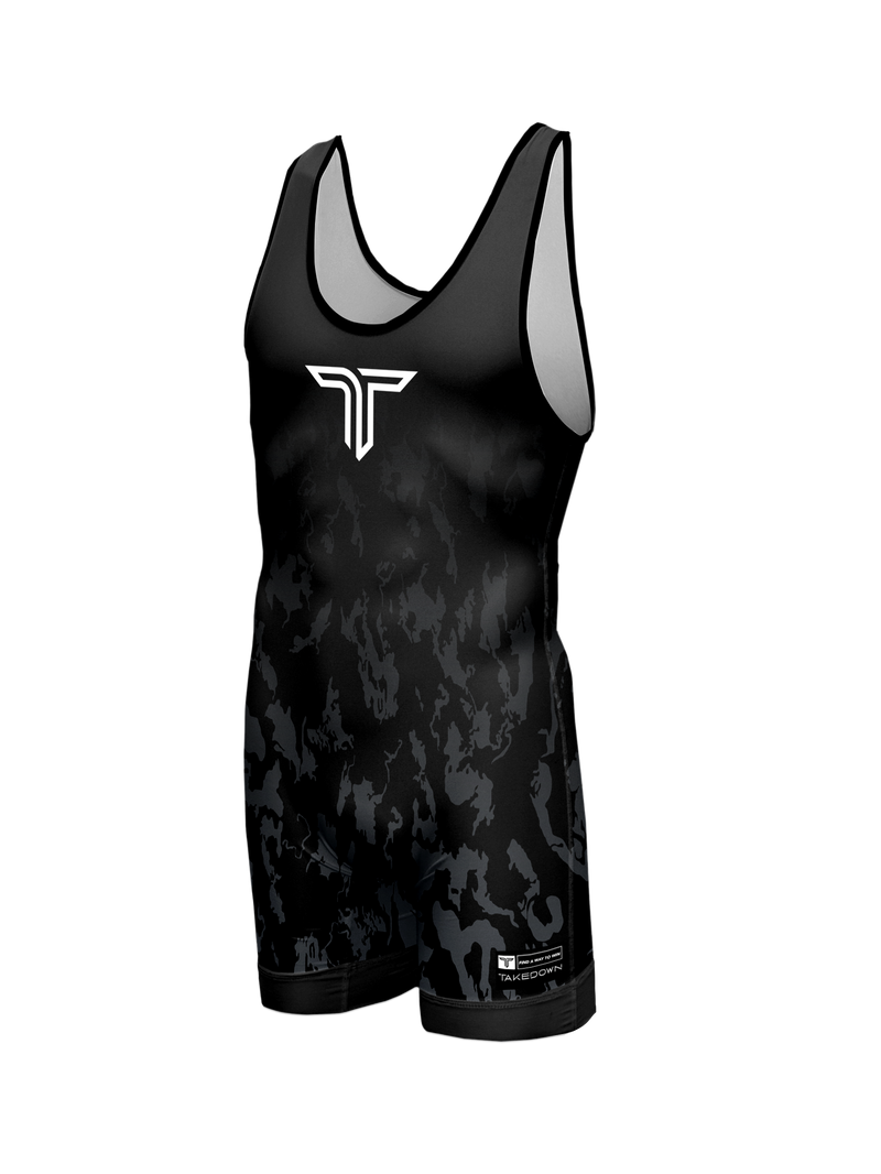 Youth Particle Camo Black Wrestling Singlet