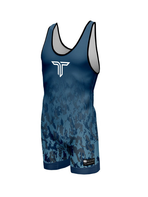 Youth Particle Camo Blue Wrestling Singlet