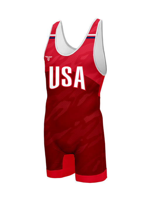 USA Ghost Camo Wrestling Singlet - Red
